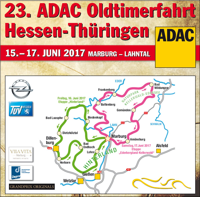 Die Fahrtstrecke der ADAC-Oldtimerfahrt 2017