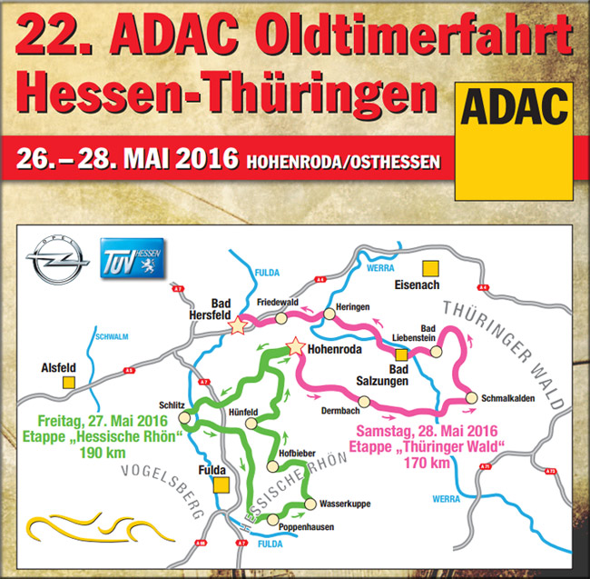 Die Fahrtstrecke der ADAC-Oldtimerfahrt 2016 - Opel Classic