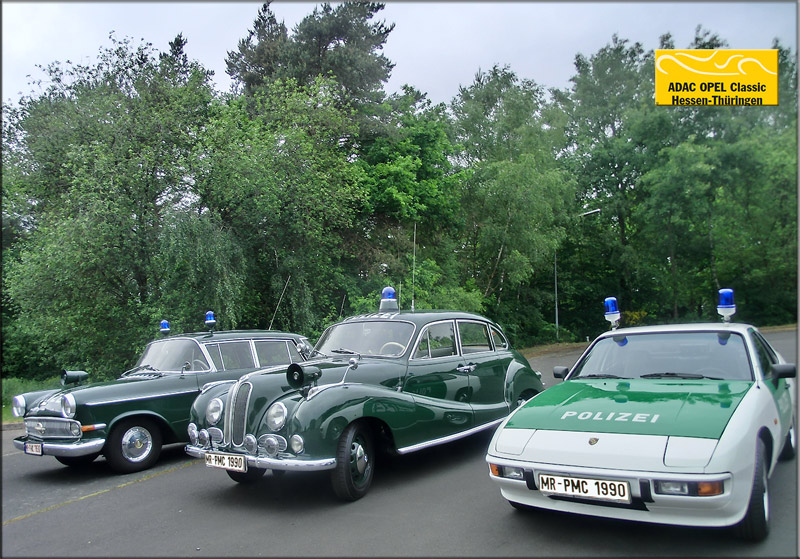 ADAC OPEL-Classic Hessen-Thüringen mit Polizeioldies aus Marburg, v.l. Opel Kapitän, BMW 501 (Isar 12) und Porsche 924