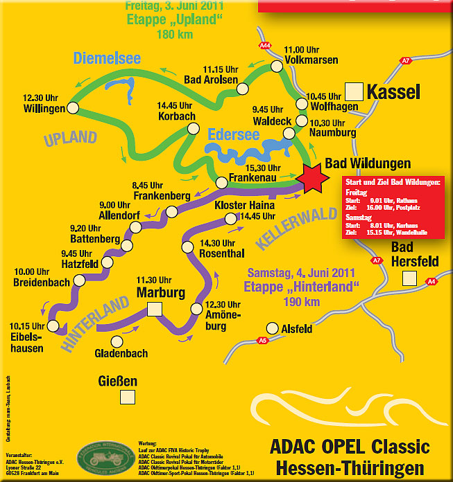 Die Fahrtstrecke der ADAC-Oldtimerfahrt 2011 - Opel Classic