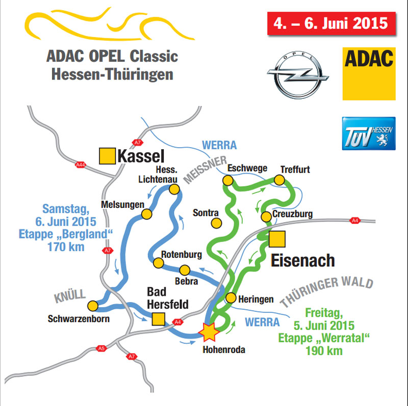 Die Fahrtstrecke der ADAC-Oldtimerfahrt 2015 - Opel Classic