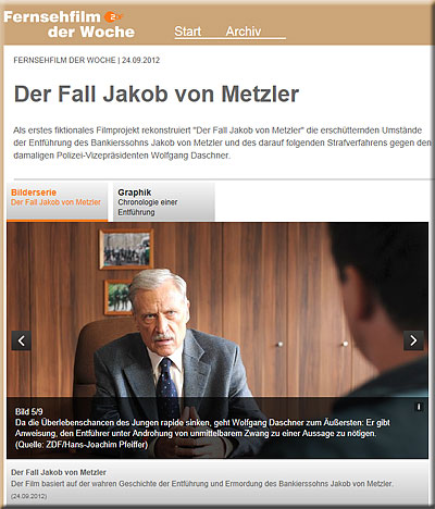 Screenshot von den Seiten des ZDF von dem Fernsehfilm -Der Fall Jakob von Metzler-