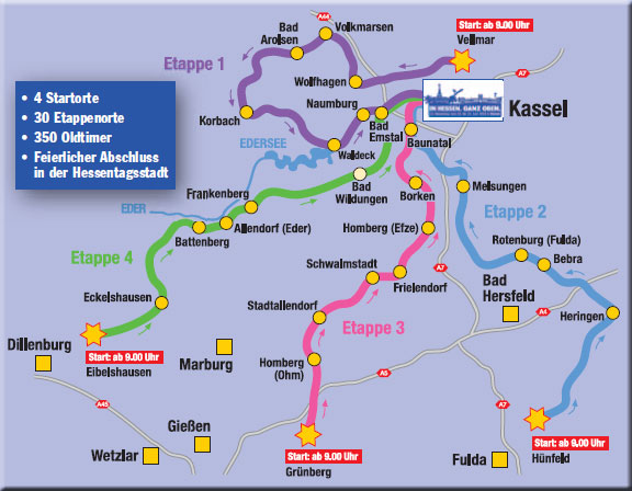 Die ADAC-Sternfahrtrouten zum Hessentag 2013 nach Kassel