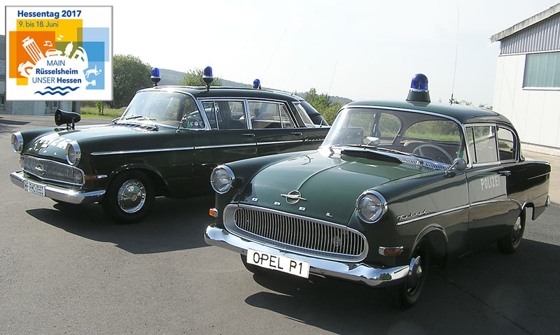 Diese zwei Polizeioldtimer waren am Sonntag, 11. Juni, auf dem Hessentag in Rüsselsheim zu bewundern, von links der Opel Kapitän und der Opel Olympia P1