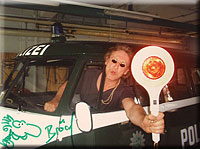 Brsel mit dem Polizei-Bulli aus dem Fillm "Werner-Eiskalt"