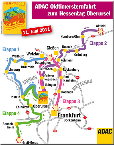 Karte der Sternfahrt zum Hessentag 2011 in Oberursel
