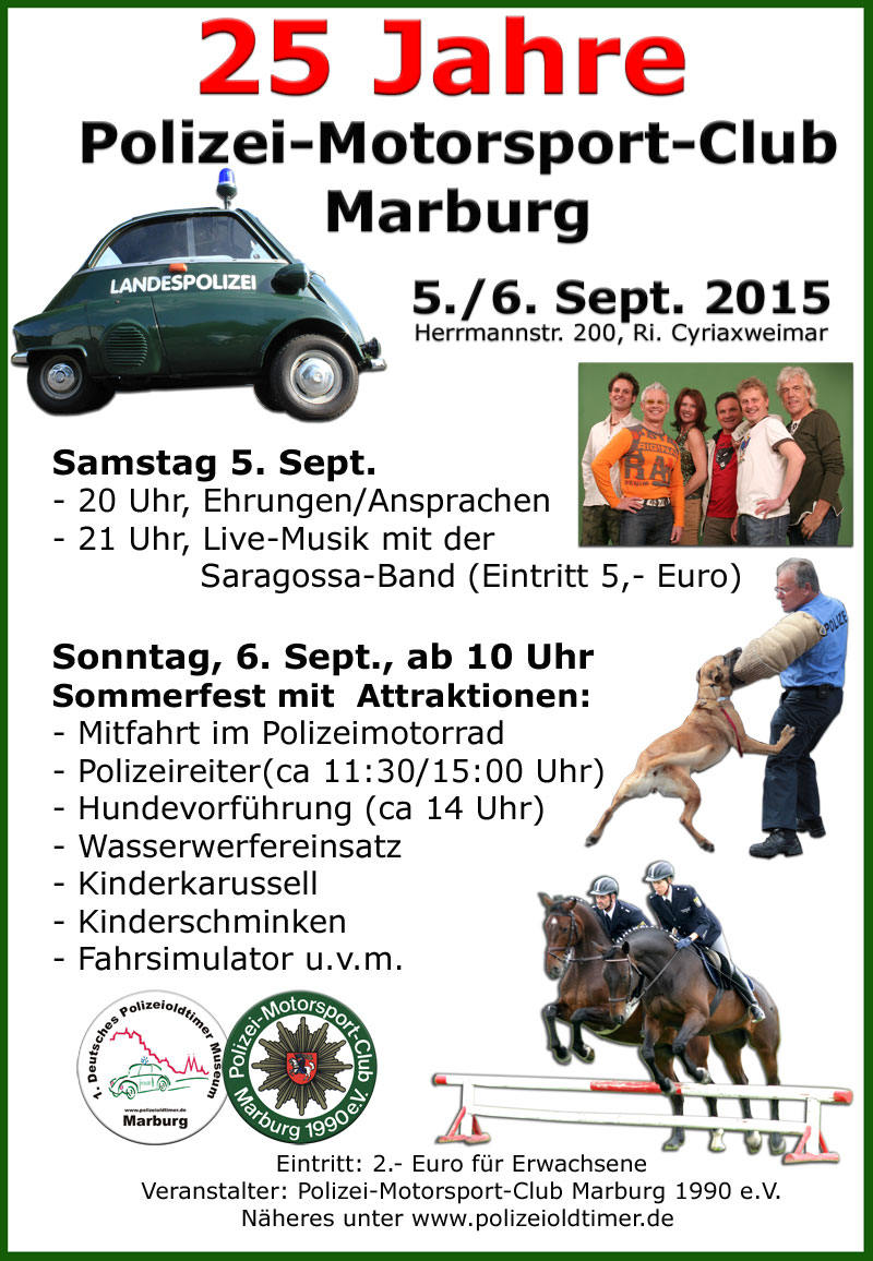 Plakat zum Jubliläum - 25. Jahre PMC Marburg am 5.und. 6. Sept. 2015